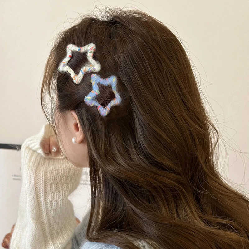 Tejido de puntos de color estrellas pinzas de pelo laterales mujeres 2025 nuevo sentido de alto nivel frente pinzas de pelo pinzas de pelo toque