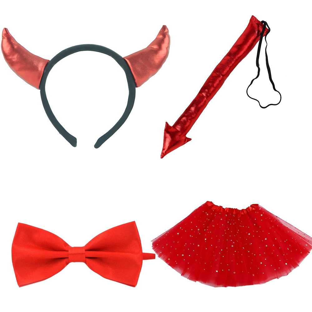 Set de Halloween para el Festival de los Fantasmas, diadema con cuernos de diablo, tridente, accesorios, alas de diablo, cola de diablo