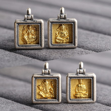 S925银黄财绿度母象神地藏银镀金古法金diy立体吊坠藏式文玩配件