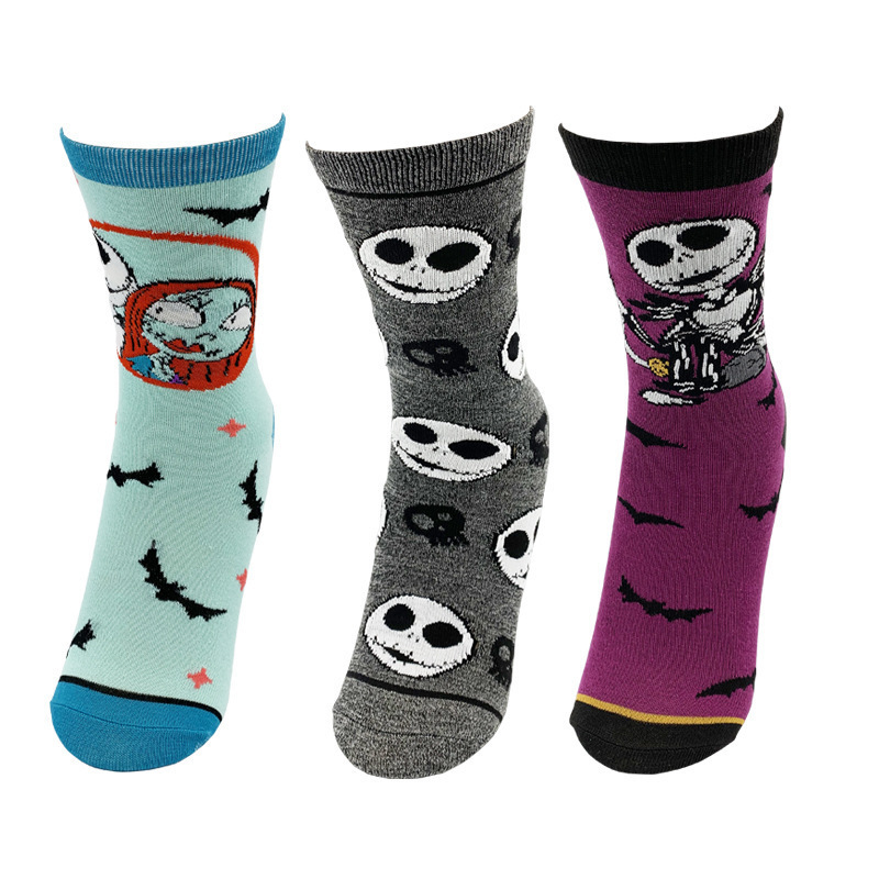 Cross-Border Temu European and American Men's Personalized Trendy Socks the Nightmare before Christmas Cartoon Skull Jack Pattern Couple Mid-Calf Socks