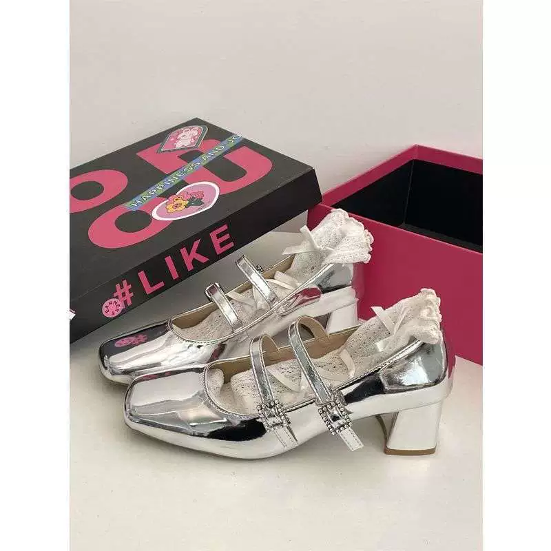 Женские туфли на толстой подошве с квадратным носком во французском стиле, весенние простые модные универсальные маленькие кожаные туфли Мэри Джейн 2025 года.