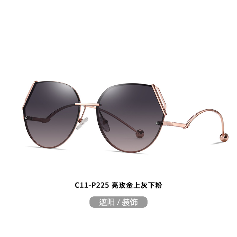 JS8567 HD nylon degradado gris Rosa gafas de sol nuevas gafas de sol sin marco de las mujeres avanzadas a prueba de rayos UV