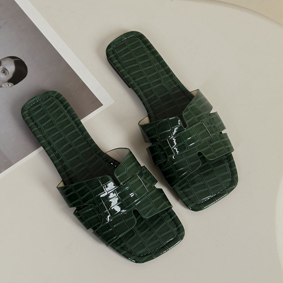 Slippers Korean solid color flat slippers for women European and American foreign trade square head breathable slip on home slippers for women_voghion.com