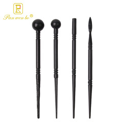 DIY烘焙翻糖花卉造型工具 黑色ABS軟陶黏土4件套8頭雕刻筆批發