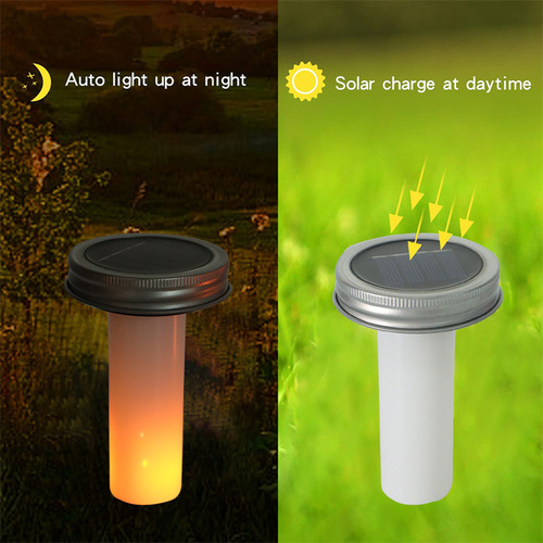 Factory wholesale solar Mason jar with 12 LED flame sun jar creative glass jar lid courtyard decorative light