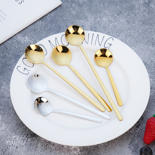 Cross-border stainless steel golden bird's nest spoon long handle round spoon honey extraction spoon coffee spoon mixing spoon small round spoon