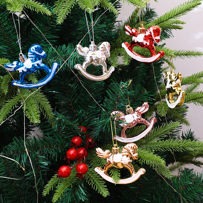 国境を越えた卸売りクリスマスのプラスチックメッキは馬の小さなトロイの木馬のクリスマスツリーの装飾学校のペンダントが小さい|undefined