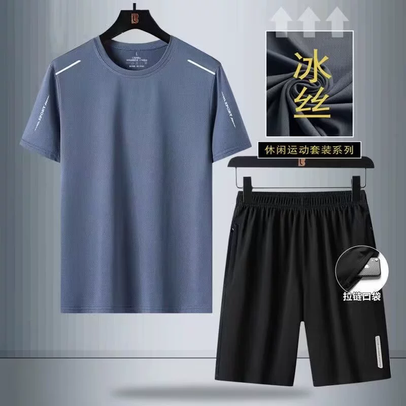 Летний комплект, шелковая футболка, спортивный костюм, шорты, с коротким рукавом