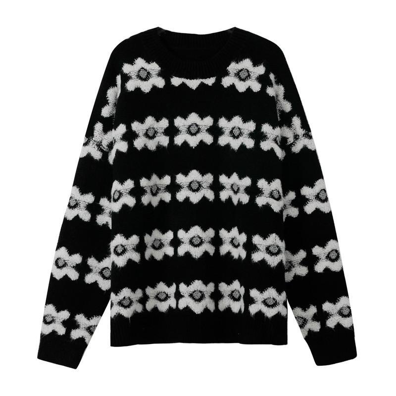 women s loose round neck long-sleeved flower sweater nihaostyles clothing wholesale NSSX73202