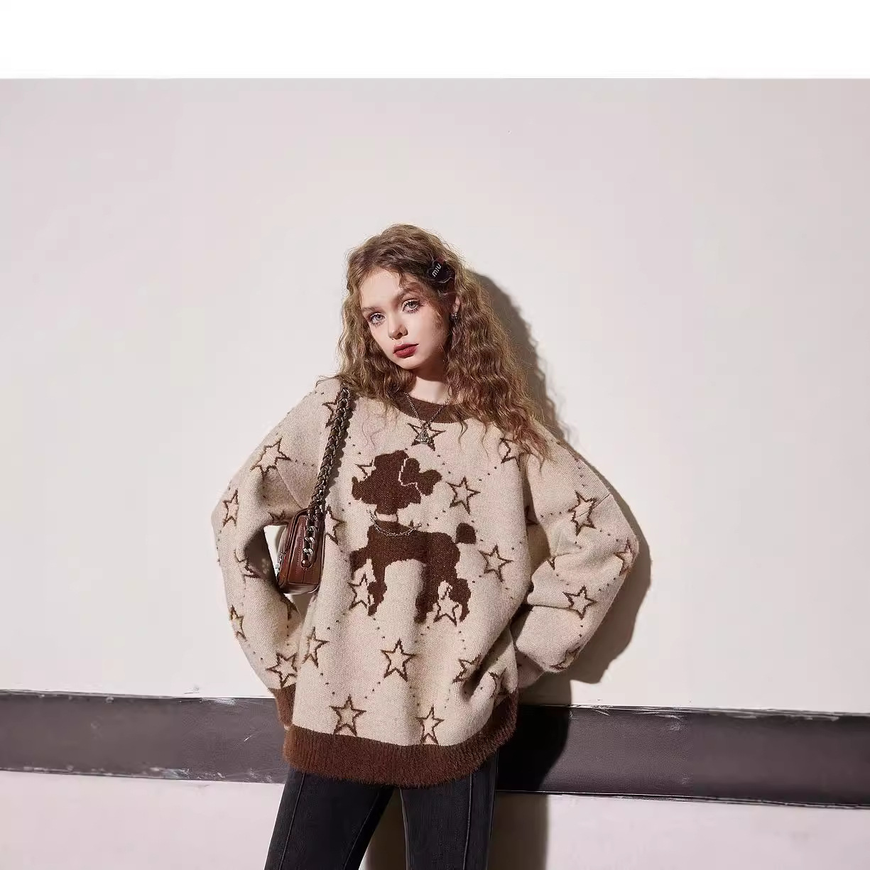 Winter sweater with a round collar