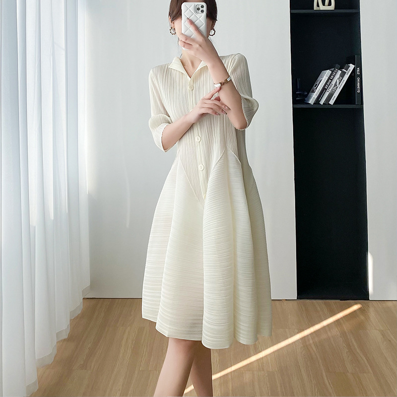 Miyake Elegant, Gentle, Elegant, Comfortable, Simple, Slim Waist Dress for Women 2023 Summer New Casual Pleats Miyake Elegant, Gentle, Elegant, Comfortable, Simple, Slim Waist Dress for Women 2023 Summer New Casual Pleats