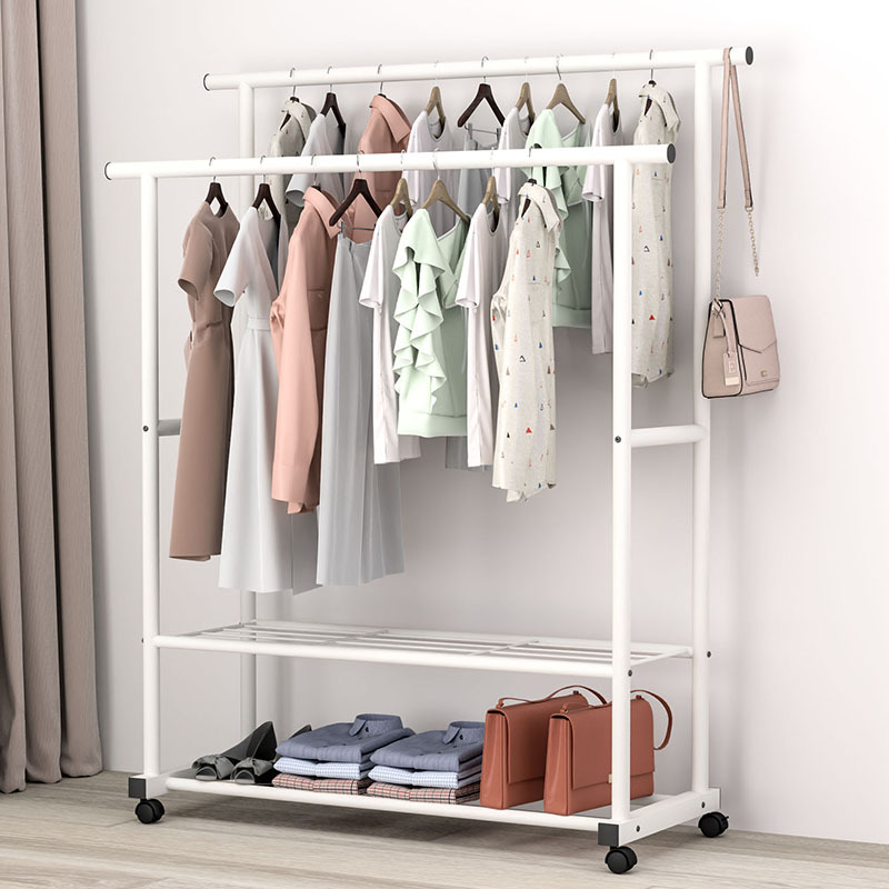 1.2m 흰색 25 튜브 이중층 이중 극 두꺼운 도르래 이중 걸이 옷 내하중 95kg