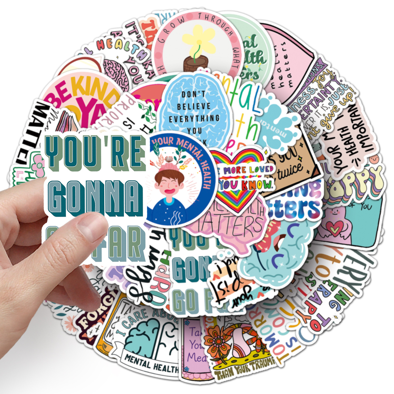 50 Mental Health Graffiti Personality Prevention Depression English Slogans Decorative Phone Case Luggage Stickers