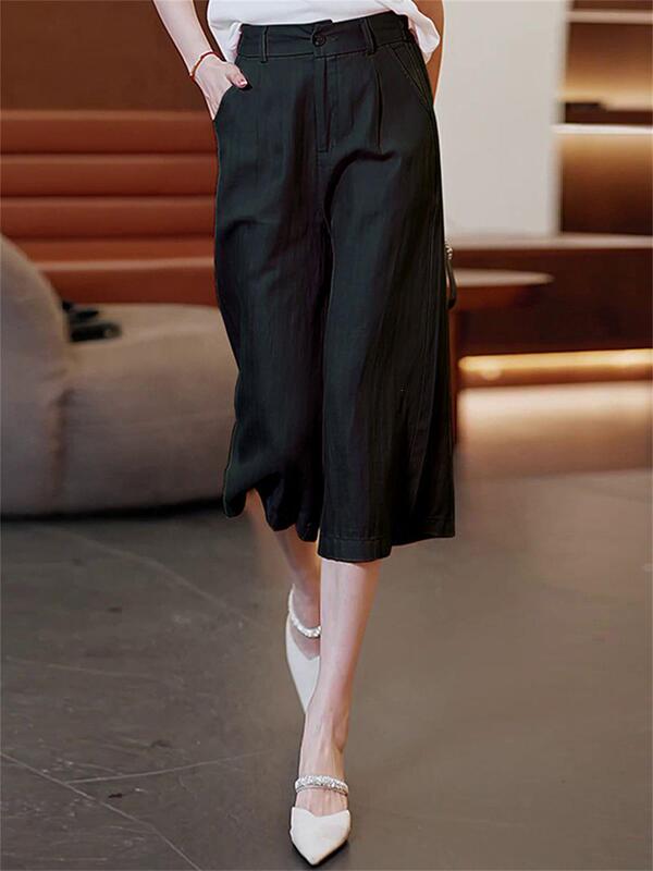 Thin Linen Cropped Wide-Leg Pants 2026 New Summer Style for Petite Women, Slimming Casual Pants, Ice Silk Wide-Leg Skirt Pants Thin Linen Cropped Wide-Leg Pants 2026 New Summer Style for Petite Women, Slimming Casual Pants, Ice Silk Wide-Leg Skirt Pants