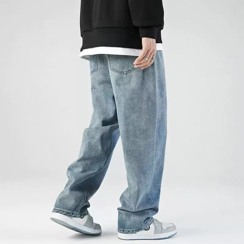 Men's Clothing Retro Style Jeans, High Street Wide Leg Loose Straight Leg With A Stylish Drape._mkmklike.com