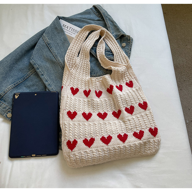 Exquisite Heart-shaped Knitted Women's Shoulder Handbag Shopping Bag_voghion.com
