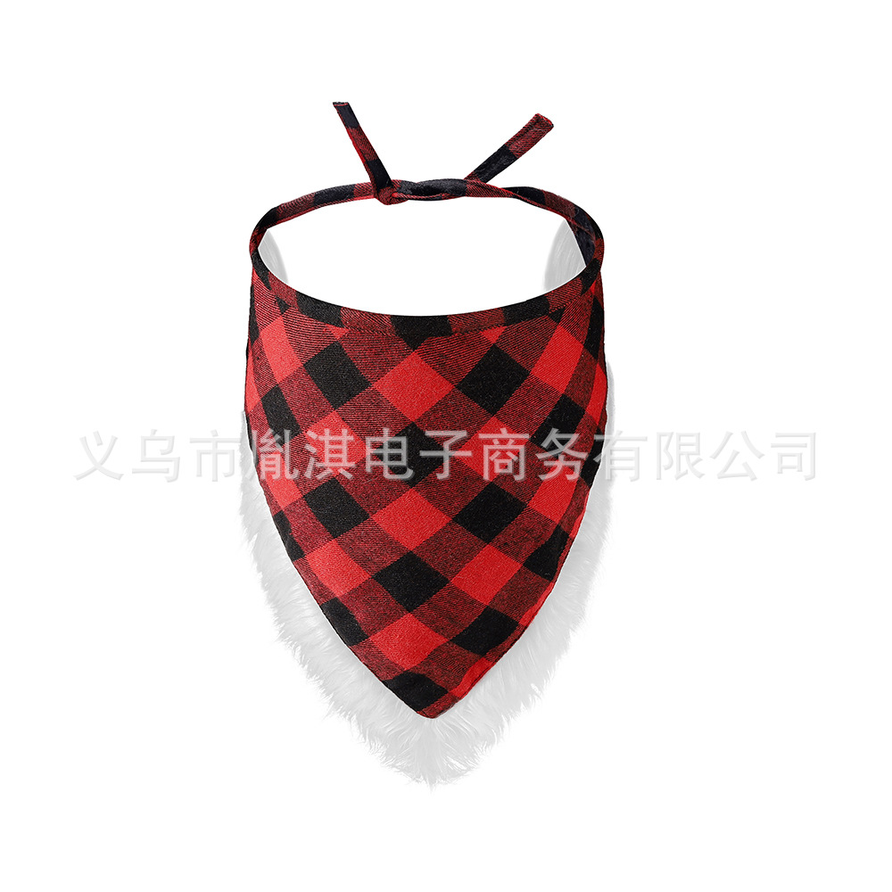 Fábrica transfronteriza nueva Navidad Plaid deshilachado mascota triángulo bufanda perro bufanda Navidad PET-up