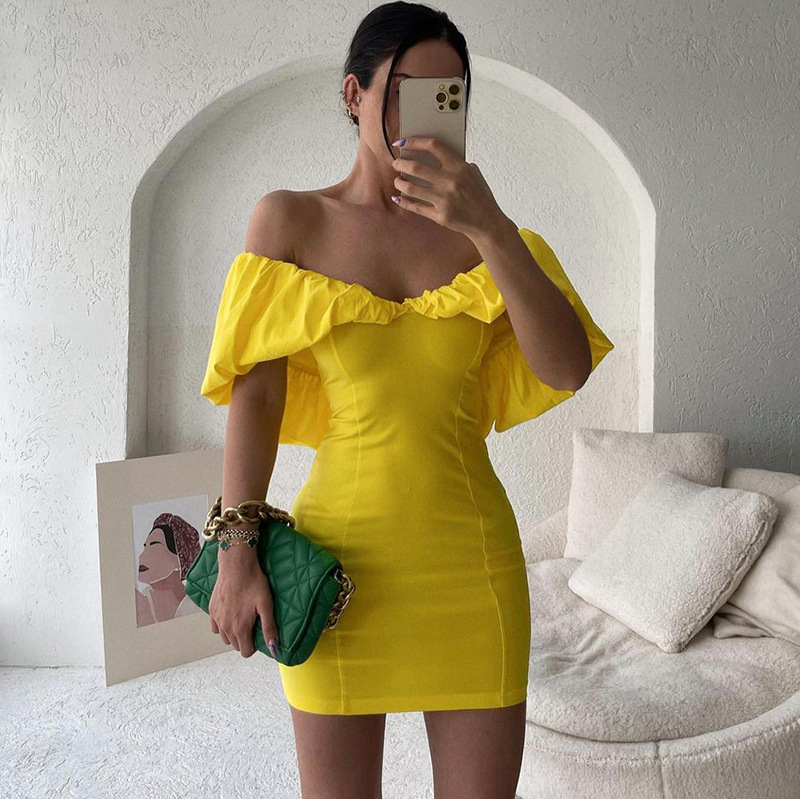 192g Weight Above Knee Dress Length Type Short Sleeve Sleeve Length Sheath Dress Dresses Type Polyester Fabric Type Mid Waist Waist Line Holiday Occasion Boat Neck Neckline Slim Fit Type Solid Color Pattern Summer Season Women's Gender Elegant Style Wholesale Women's Elegant Solid Color Holiday Boat Neck Short Sleeve Sheath Dress 23