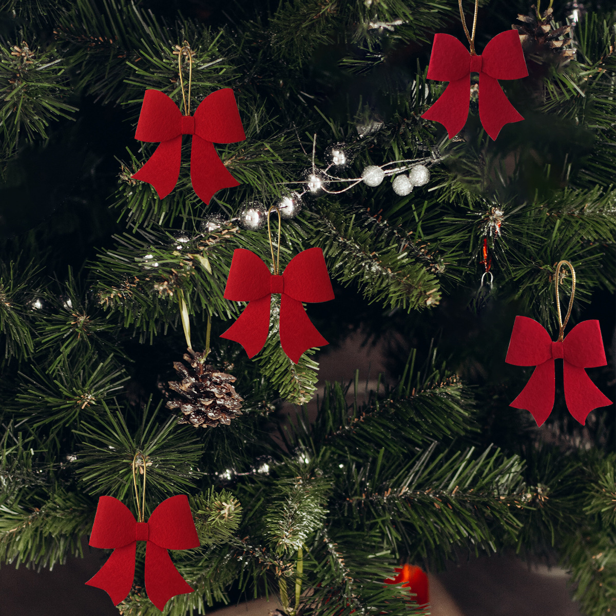 S46蝴蝶结圣诞树挂饰圣诞节家居装饰挂饰手工饰品一套5个