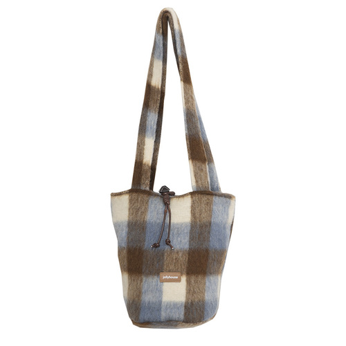 New autumn and winter Maillard bag for women, versatile woolen plaid shoulder bag, fashionable bucket bag