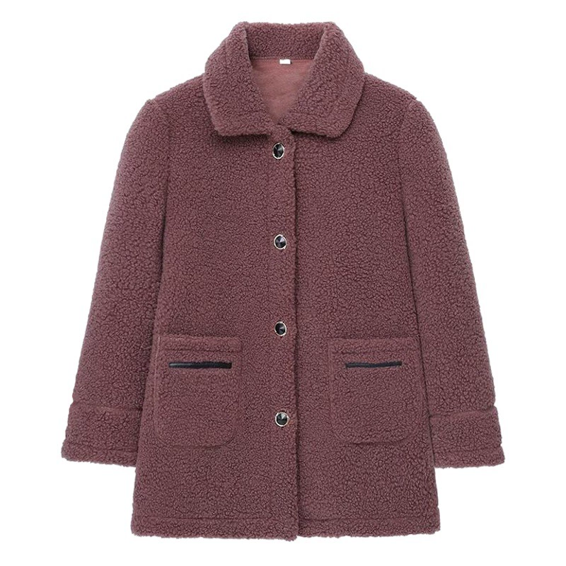Пальто из овчины для женщин среднего и старшего возраста, зимняя одежда для мам, утепленный флис, пальто с мехом ягненка