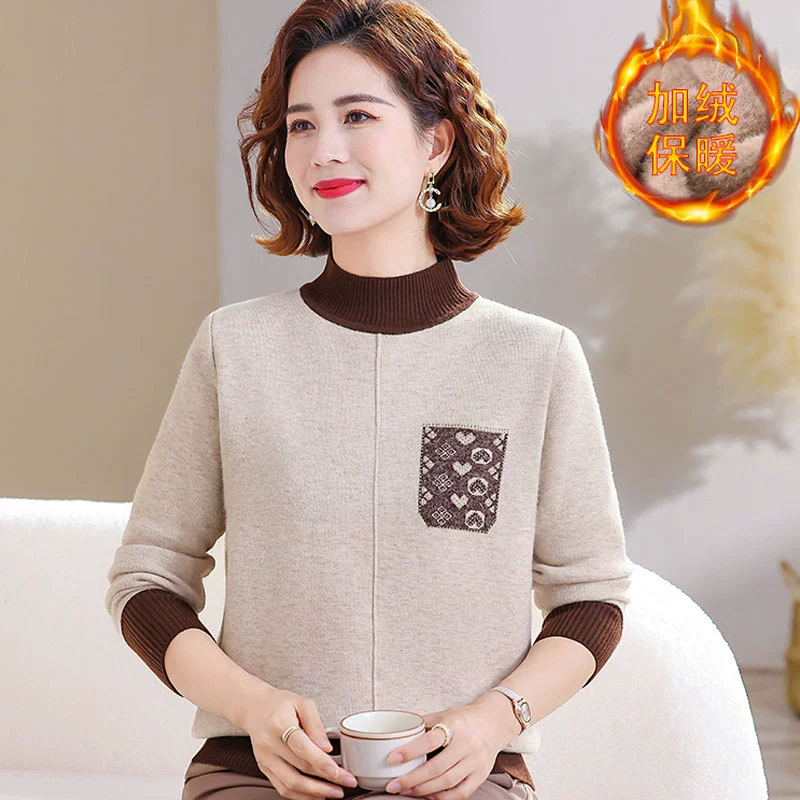 Плюшевый толстый свитер женский осенний и зимний новый средний и пожилой мамы теплый топ