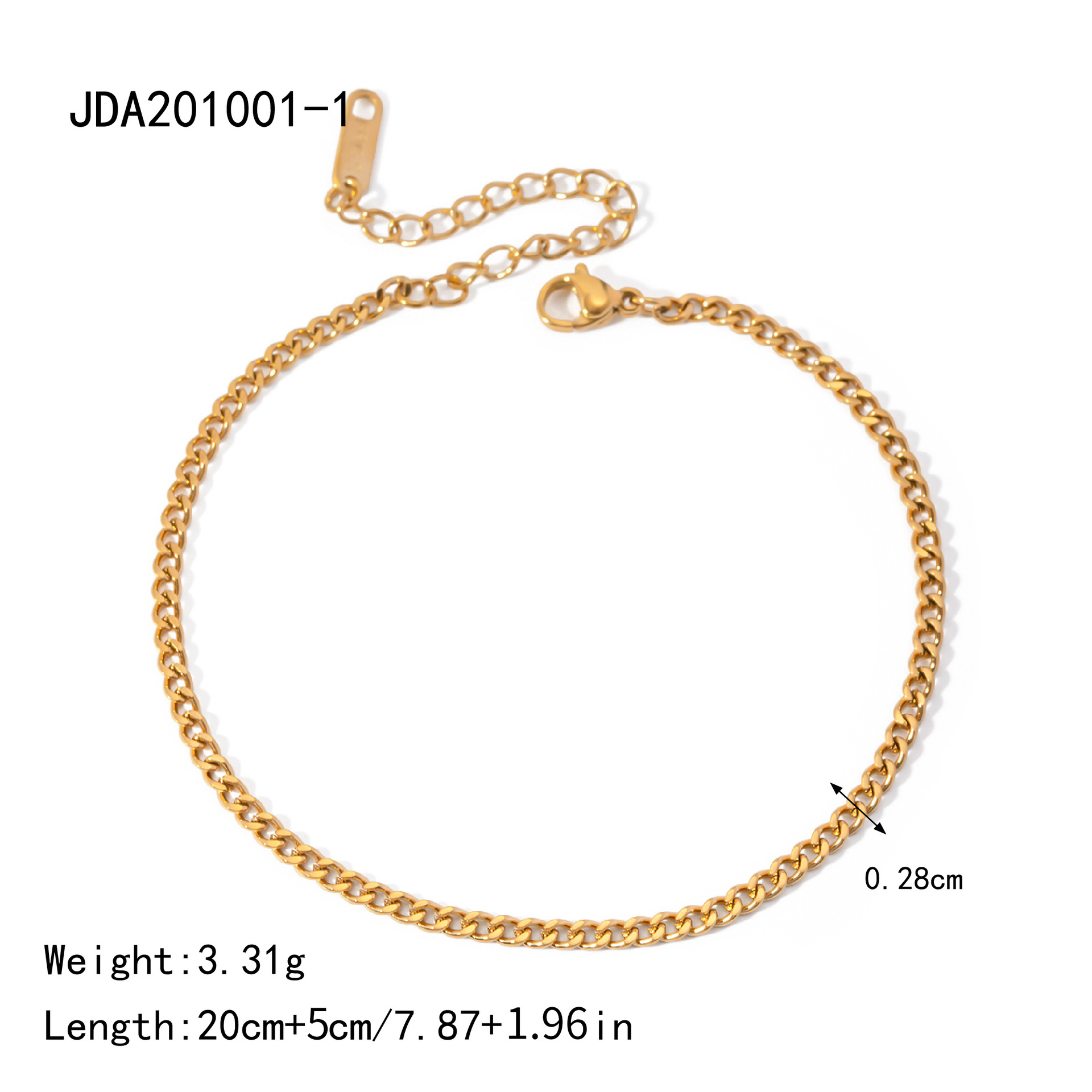 Europa y los Estados Unidos transfronterizos INS estilo clásico refinado simple 18 quilates oro acero inoxidable Cuba 3mm ancho joyería tobillaría al por mayor mujer
