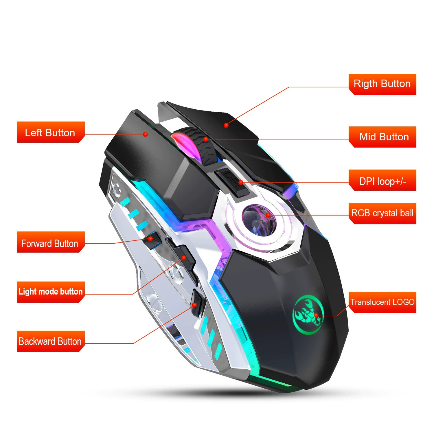 2023 новая беспроводная игровая мышь RGB подсветка 2400dpi настраваемая подходит для ПК настольного компьютера без границ оптовая торговля