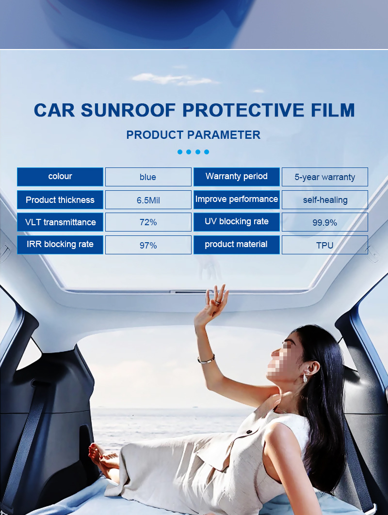 Carlaissl Tpu Sunroof Ice Film 6.5Mil Blue Car Roof Film High Insulation Self-Healing Insulation Film