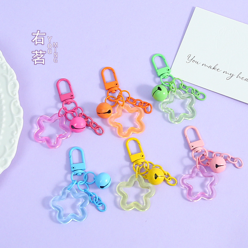 Colorful Five-Pointed Star with Four-Section Chain Bell, Simple and Versatile Keychain Pendant, Fresh Style, Small Gift for Men and Women's Backpacks Colorful Five-Pointed Star with Four-Section Chain Bell, Simple and Versatile Keychain Pendant, Fresh Style, Small Gift for Men and Women's Backpacks