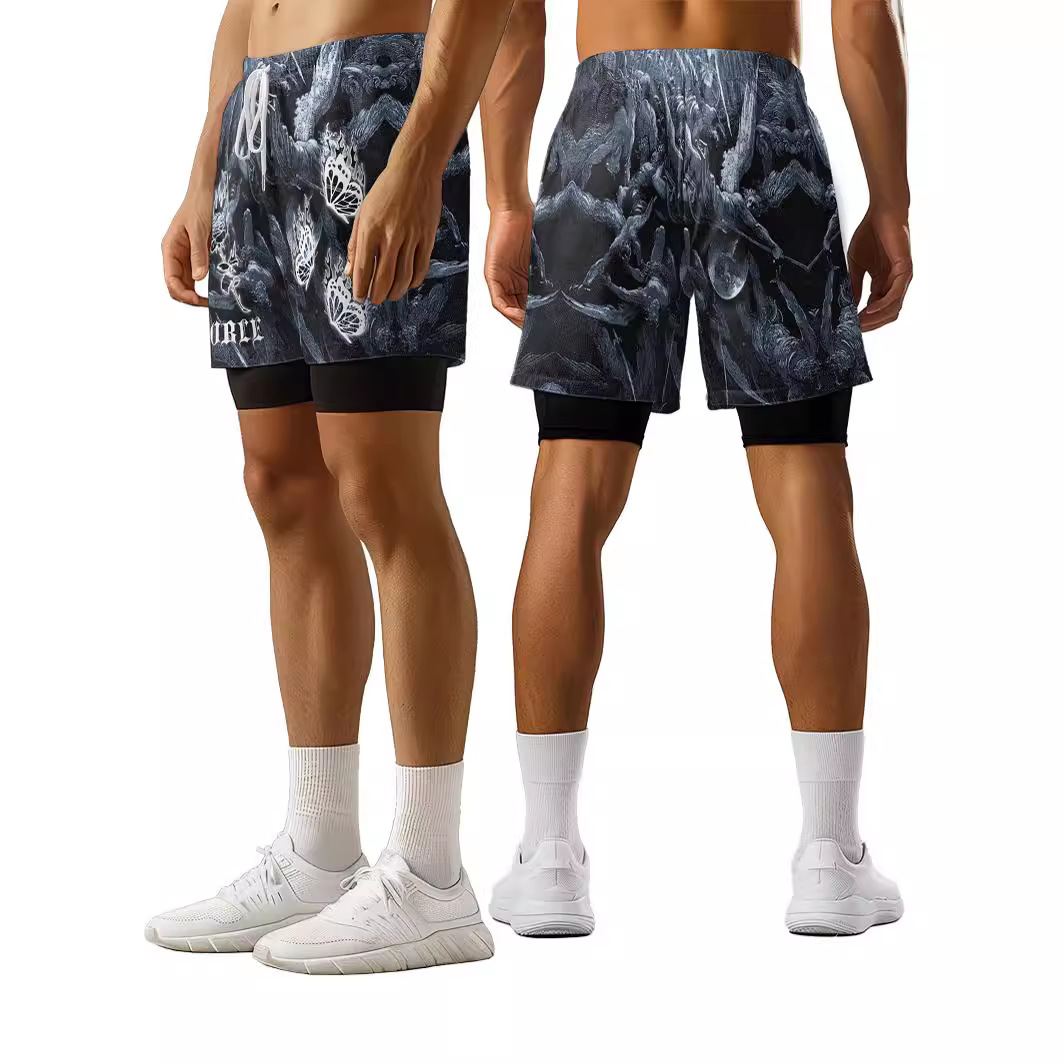 篮球短裤美式带内衬小众设计感潮流假两件训练跑步健身防走光裤子