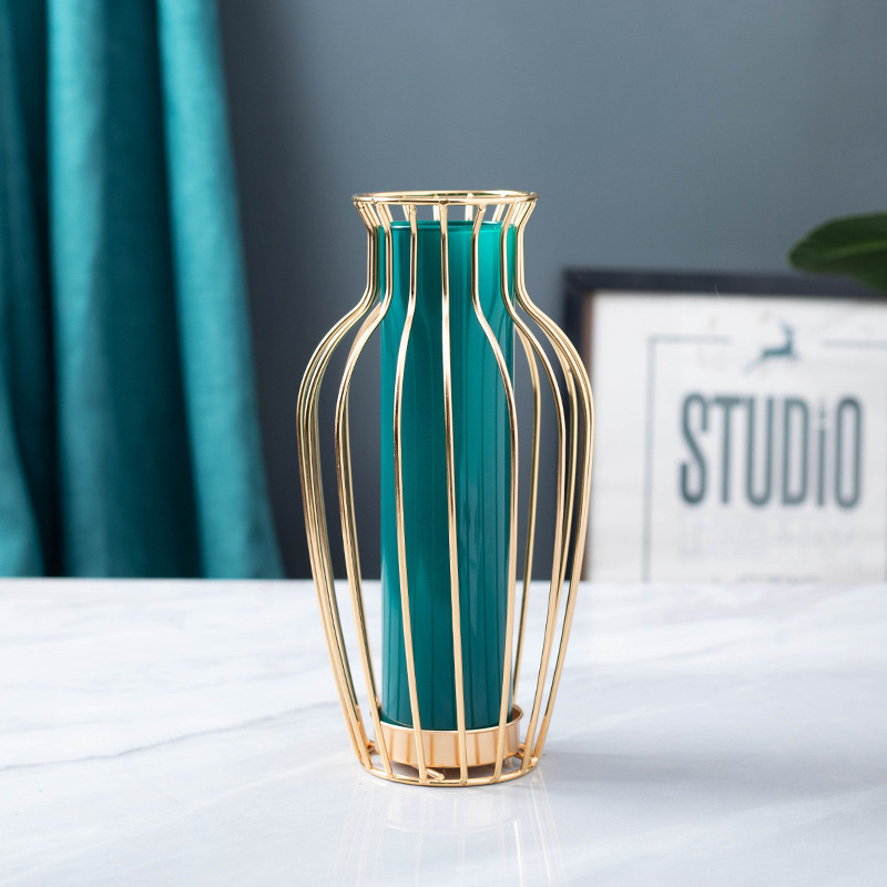 Jarrón de Vidrio de Arte en Hierro Creativo, Superventas Transfronterizo, para Mesa de Comedor y Sala de Estar, Flores Secas e Hidroponía, Decoración Moderna para el Hogar