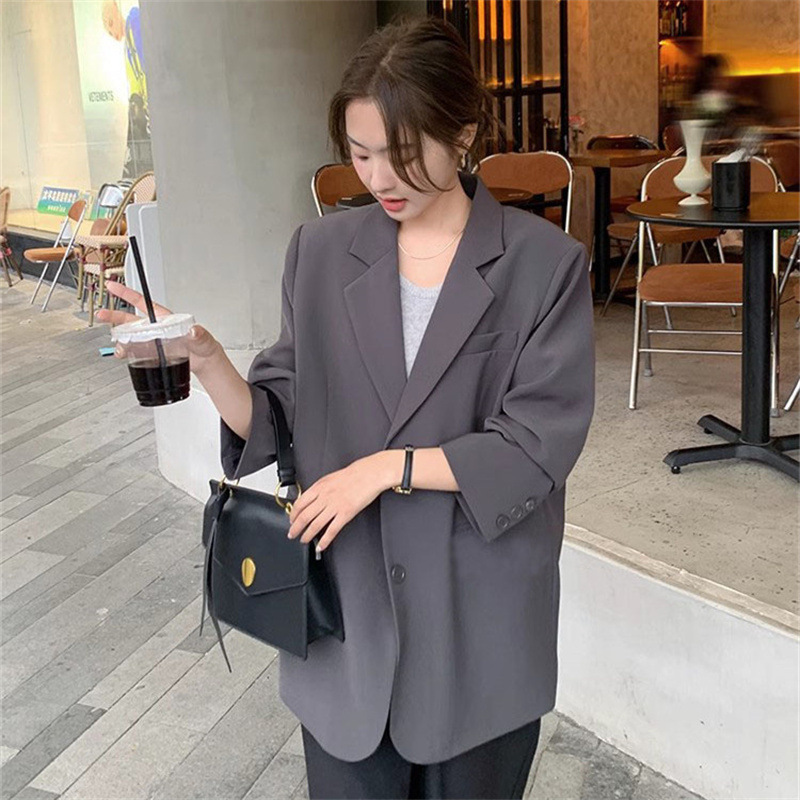 Dark Gray Blazer for Women, Autumn 2026 New Korean Style, High-End Street Fashion, Casual Plus-Size Suit