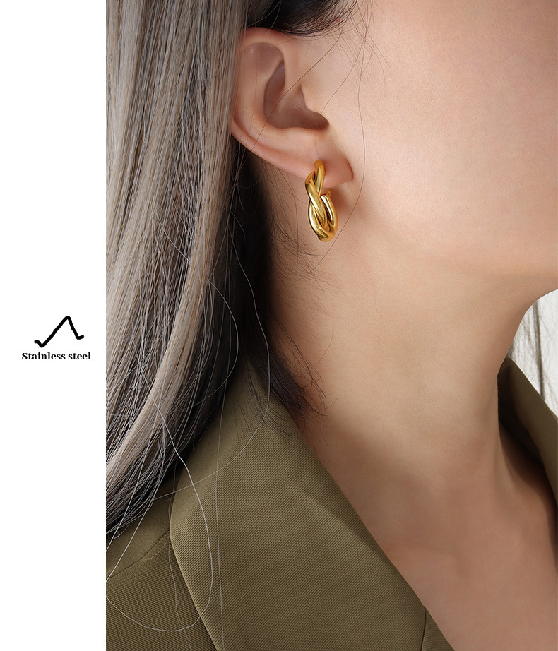 Retro C Shape Spiral Stripe Titanium Steel Earrings Plating Stainless Steel Earrings