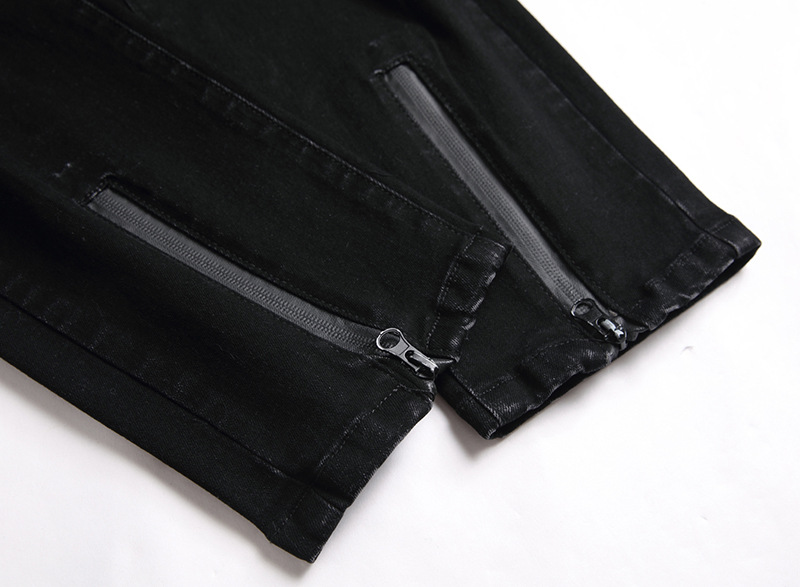 Calça jeans masculina nova, desgastada, moderna e casual, com perna reta elástica_voghion.com