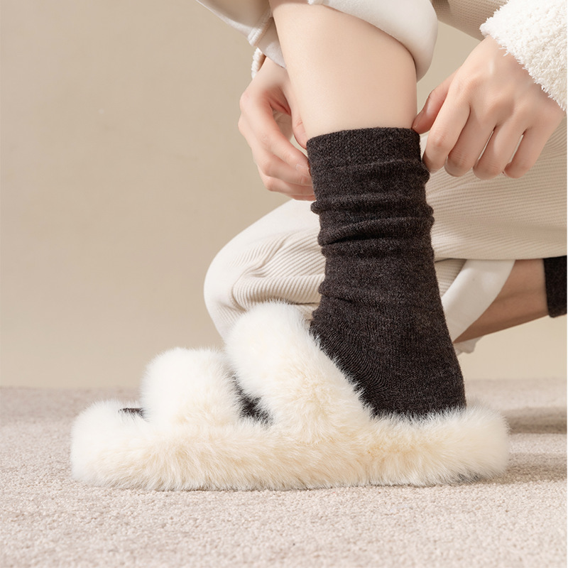 Wool Socks Women's Socks Warm Thickened Winter Long Socks Solid Color Japanese Sweet Autumn and Winter Mid-Calf Socks Slouch Socks