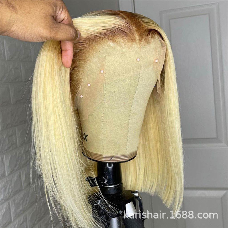 613 pelo humano real peluca cabeza de pelo 613 frente encaje onda Cabeza corta rubia Bob peluca