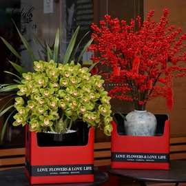 简约双把手盆栽瓶花盒网红鲜花盆栽手提盒花艺插花包装盒手提盒