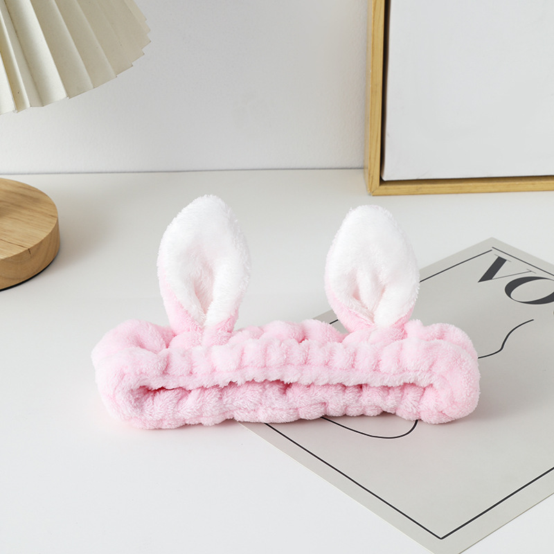 Fascia capelli orecchie coniglio morbida per pulizia viso accessorio_voghion.com