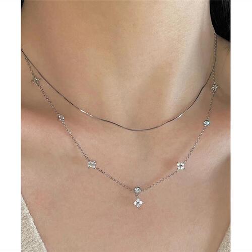Korean version S925 silver lucky four-leaf clover necklace, cool style, high-end clavicle chain, long temperament tassel necklace for women