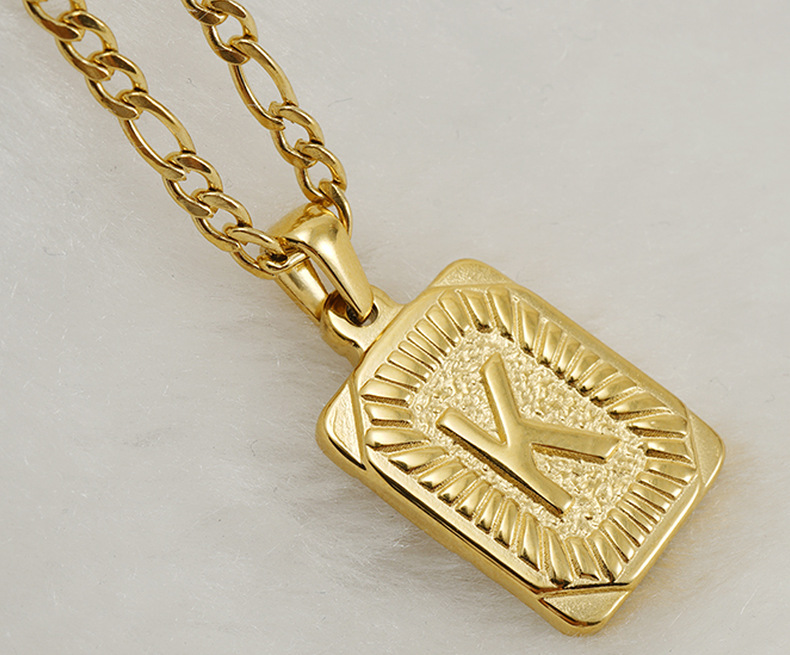Fashion Letter Rectangle Titanium Steel Pendant Necklace Gold Plated Stainless Steel Necklaces_colorza_4