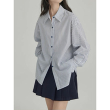 盐系学姐男友风 清新文艺宽松显瘦莱赛尔棉色织条纹衬衫女百搭