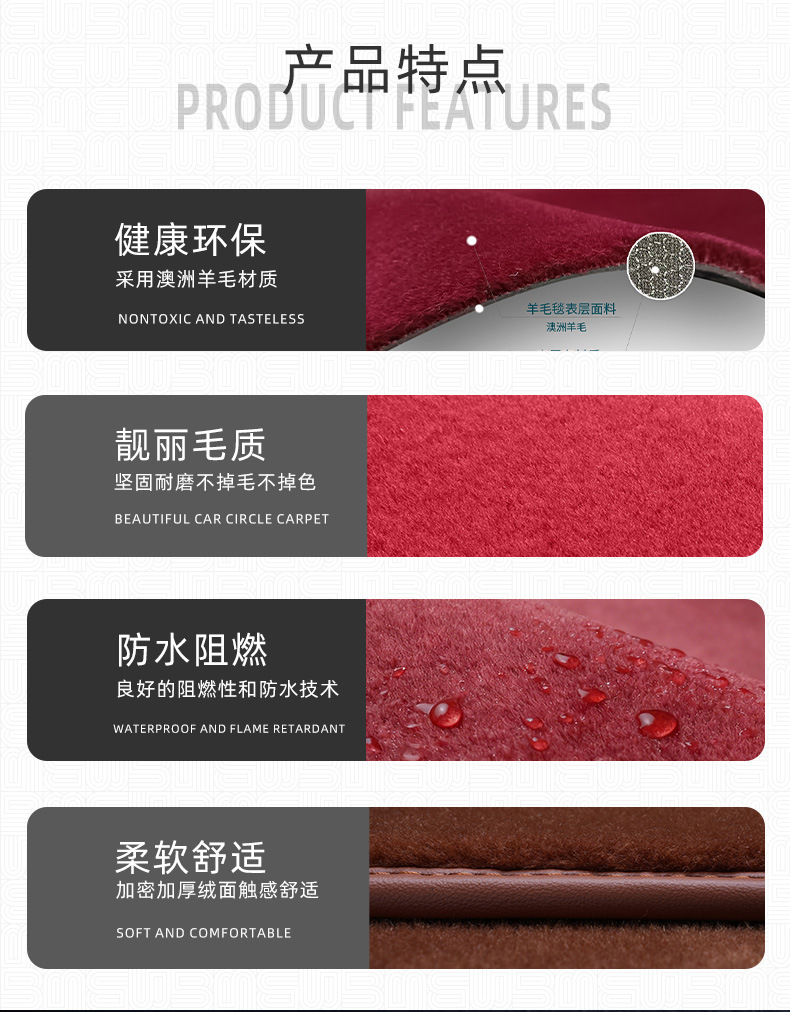 Car Floor Mat Top Layer Australian Wool Carpet Mat, Two-Layer Roll Material with Non-Slip Base, Raw Material Cut for Floor Mats