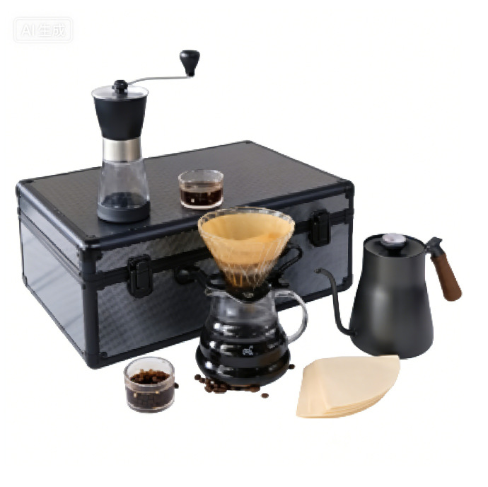Seleccione un conjunto completo de cajas de almacenamiento de lujo para equipos de grado barista, un conjunto de café portátil al aire libre