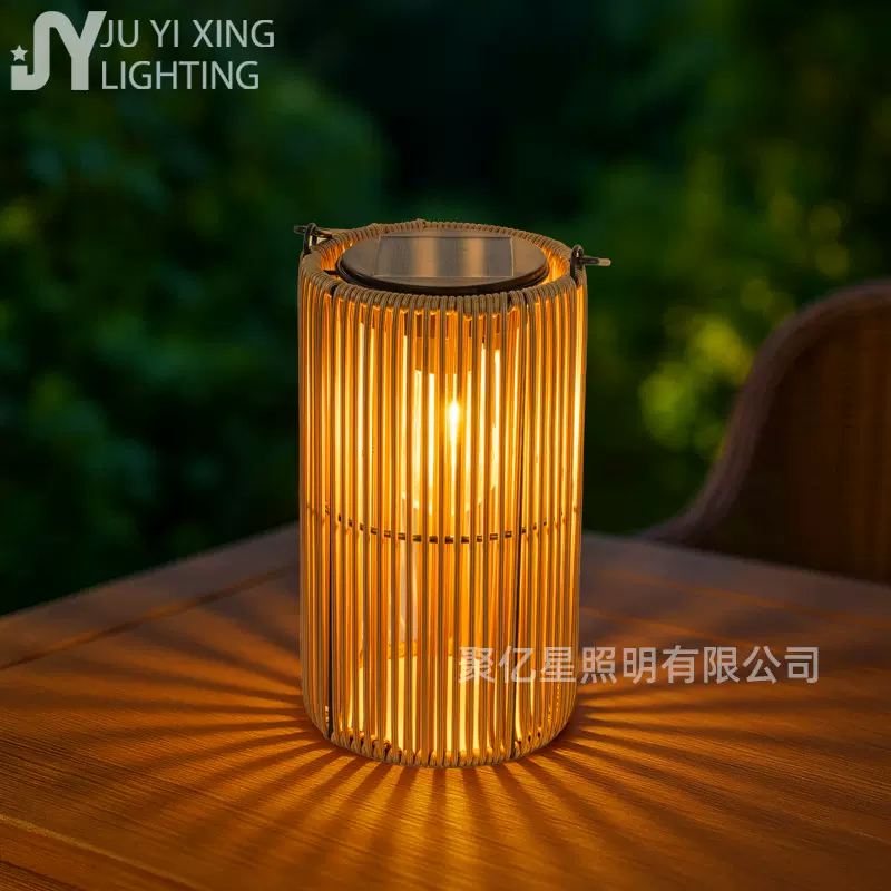 户外太阳能竹编灯笼灯直筒挂立两用装饰庭院花园挂树吊灯跨境热卖