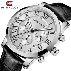 MINI FOCUS Brand Watch Men's Watch Night Light Waterproof Leather Strap Casual Men's Watch 0415G