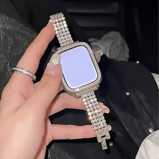 适用苹果表带AppleWatch小香风金属bling镶钻锆石iwatch789手表带