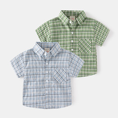 2023 Summer Kids' Short-Sleeve Shirts Wholesale: Korean-style Plaid Shirts for Boys, Casual Tops for Babies—Drop Shipping Available