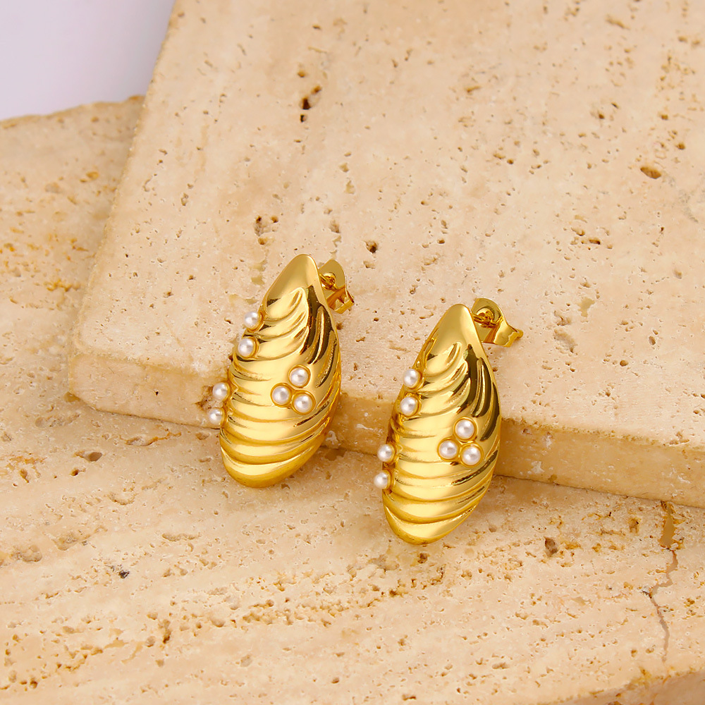 classic fashionable universal earrings pearl stainless steel
