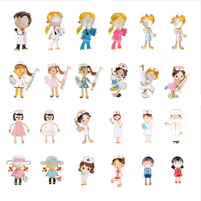 Lovely White Nurse Brooch Cute Girl Medical Stethoscope Badge Lapel Pin in Stock Wholesale